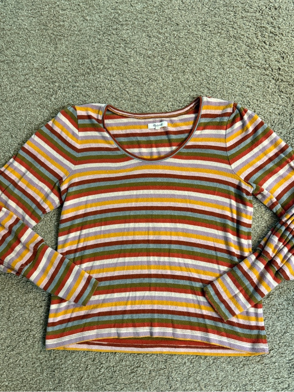Madewell Striped Long-Sleeve Scoop Neck Top in Olive, Rust, Mustard & Pink